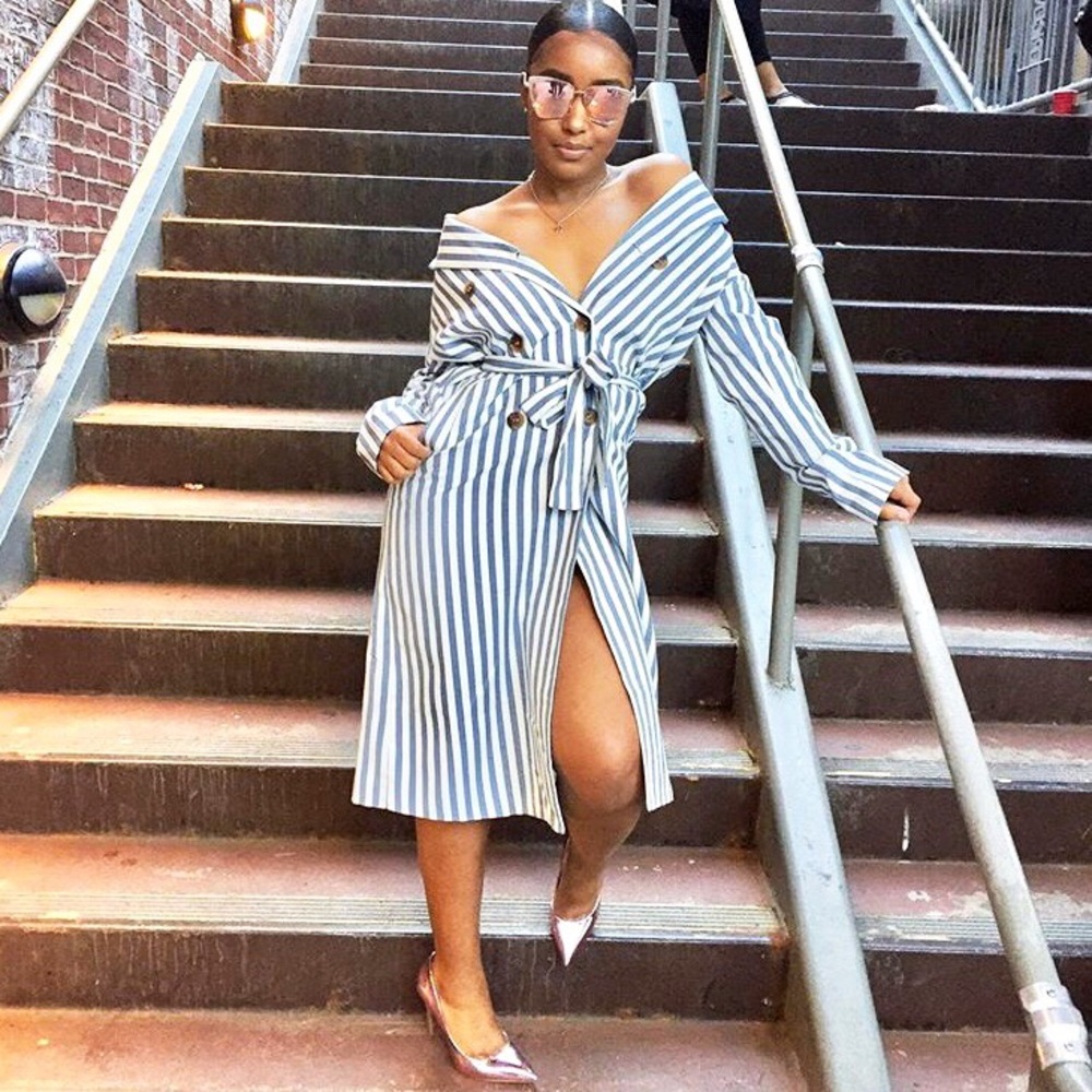 Chic Blue and White Striped Trench